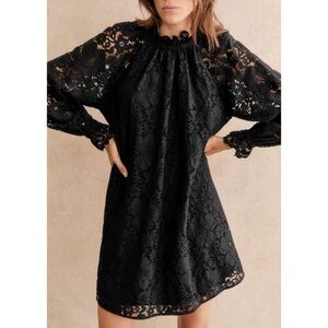 NWOT Sezane Mini Long-Sleeve Black Jeannie Lace Dress